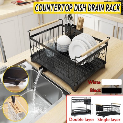Large Dish Drainer Stainless Steel Wire Cutlery Holder Draining