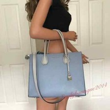 Image of NWT Michael Kors Mercer Studio Convertible Tote Pale Blue Leather Large Bag