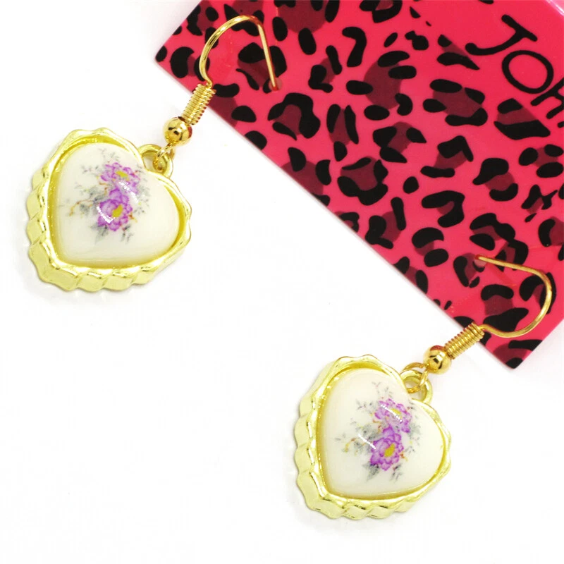 Moda Joyería Resina Púrpura Esmalte Flor en Forma de Corazón Mujeres Pendientes de Pie Foto 2 de 4