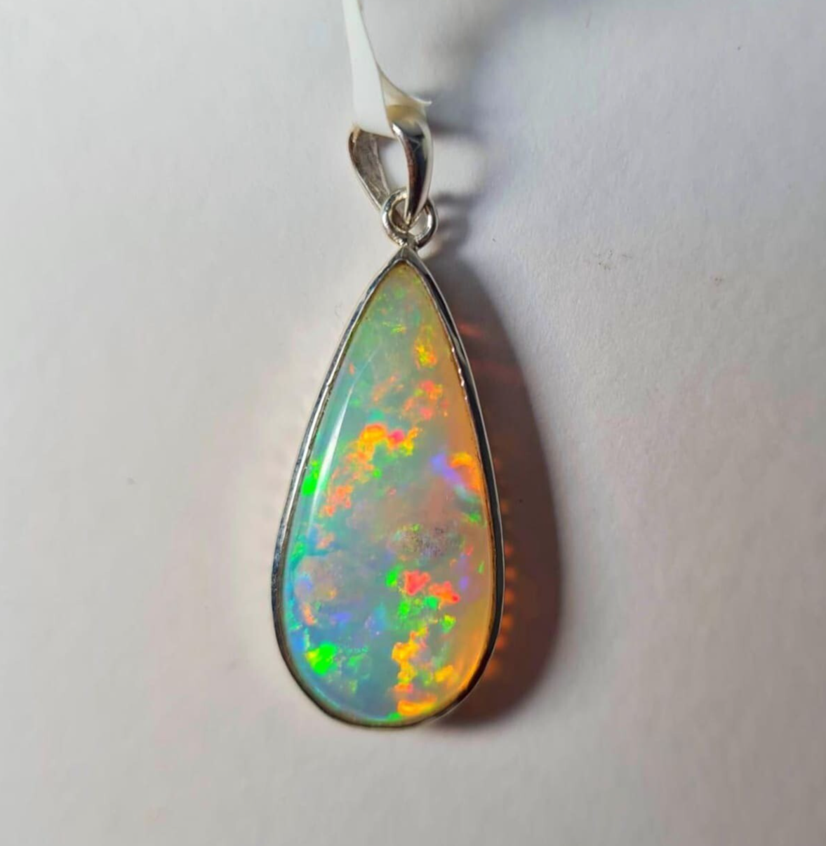 Natural 13 Ct White Multicolor Opal 925 Solid Silver Pendant Gemstone Pear Cut