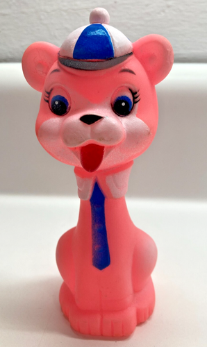 Vintage Bear in hat cap & tie pink squeaky squeaker squeak toy | eBay