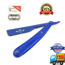 CUT THROAT (BEARD) SHAVETTE STRAIGHT RAZOR BARBER SALON RASOIR FREE SHIPPING BLU