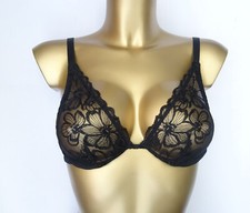 M & S EMBRACE UNDERWIRED PLUNGE BRA 34A  BLACK EMBROIDERED  MARKS SPENCER