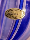 Labeled Medium Vintage Murano Art Glass Blue & Clear Stripes 7.5" Vase