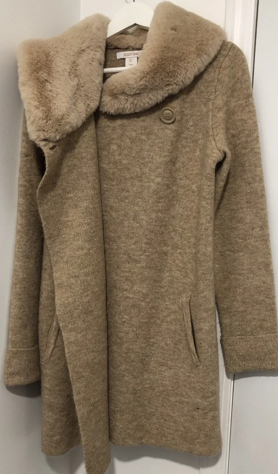 Suéter largo de piel sintética tostada Ellen Tracy talla L usado en muy buen estado Foto 4 de 4