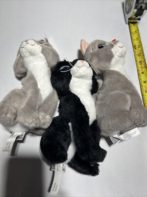 Ganz Sofia Tuxedo Cat Plush Stuffed Animal 8'' Tall 3 Pack 2/grey 1/black