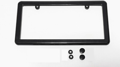 Black License Plate Tag Holder Mounting Frame + (Free) 2 Screw Caps / Brand New