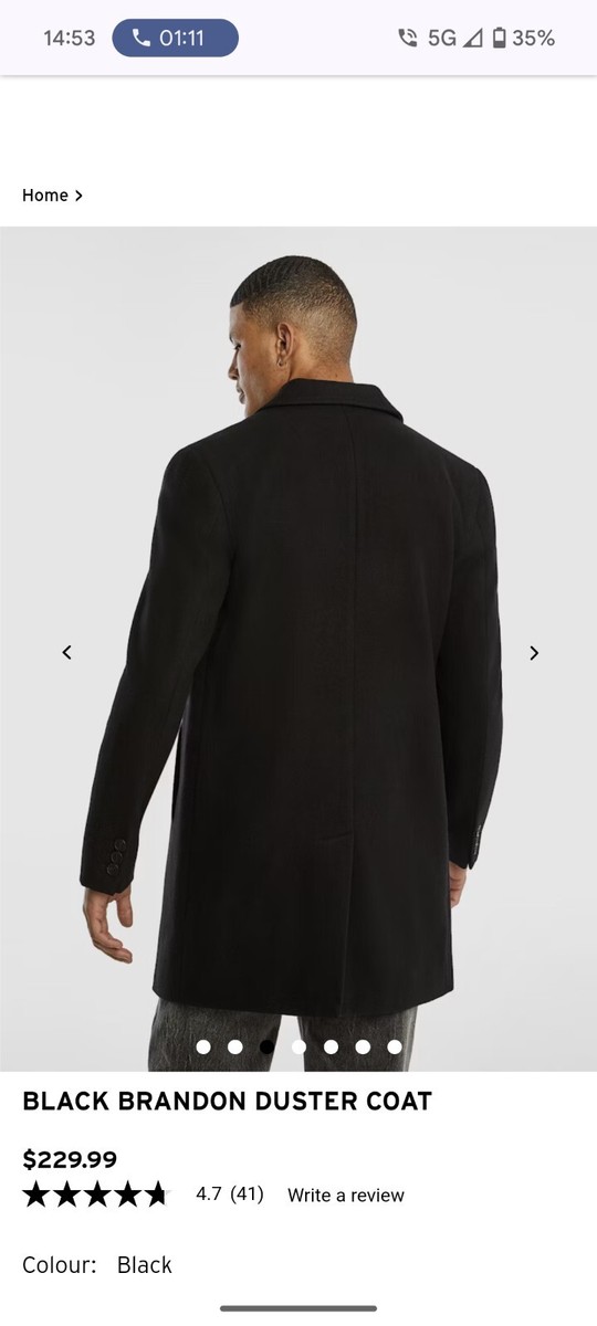 YD Brandon Duster Coat -black- Men Size S Australia