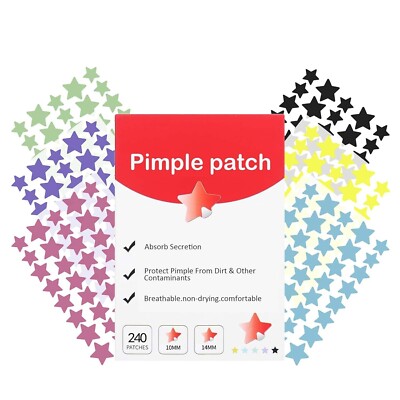 Pimple Patches for Face, Cute Star Zit Covers (10&12&14mm) 240 Count