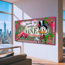 Tela Pop Art Colorata Dagobert Duck Green Dollar - Decorazione Parete Moderna