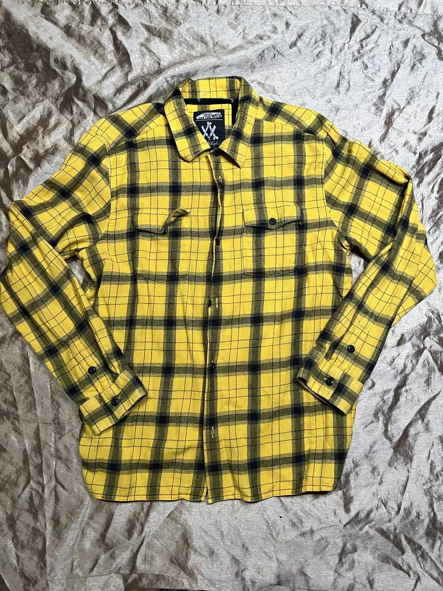 Rare VANS x Cathy Van Engel Mens LArge Flannel Yellow & black print Shirt  Long S