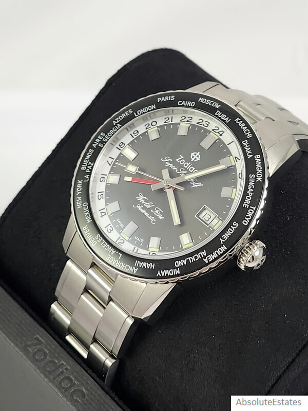 NEW Zodiac Super Sea Wolf GMT World Time Automatic Black