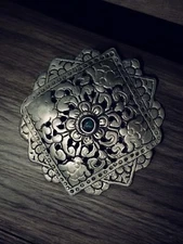 Bhutan Koma Brooch or Pendant of Silver/Mixed Metal Repousse from Laya