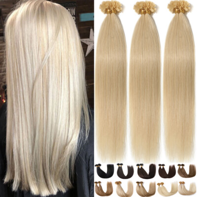 1g Nail U Tip Keratin Bonding Glue Real Human Hair Extensions Bleach Blonde 300S