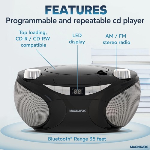 Leichter Bluetooth CD Ghettoblaster mit Toplader Player & LED-Display - Schwarz - Bild 4 von 10