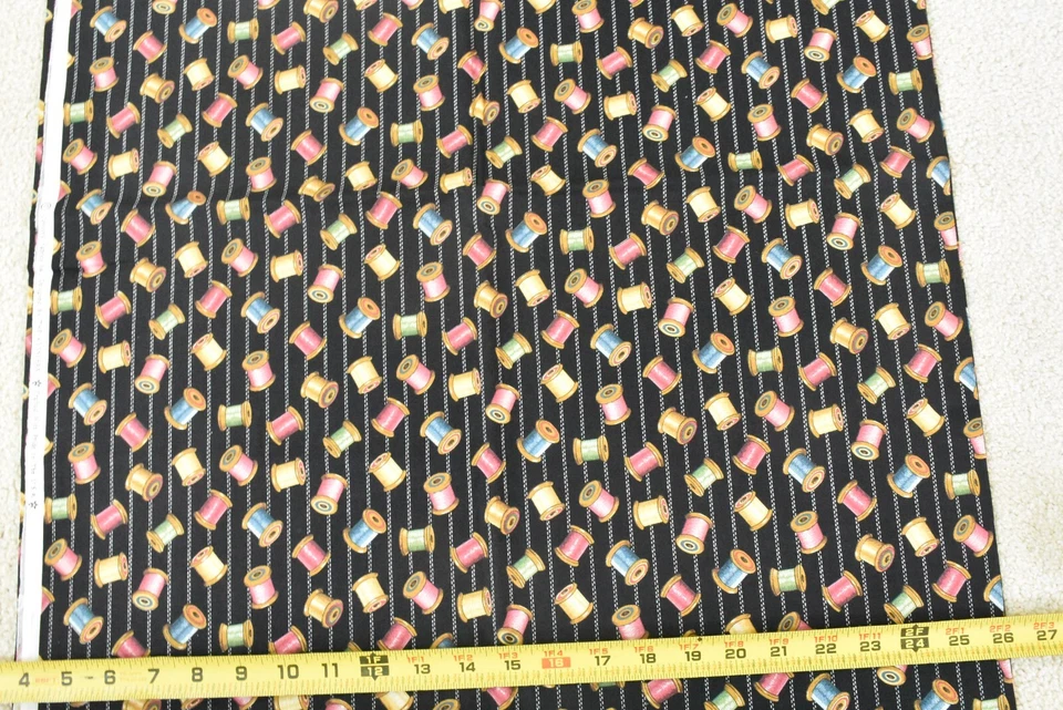 By 1/2 Yd, Vintage, Colorful Wooden Spools on Black, Concord, Kesslers, P7956 - Image 3 of 4