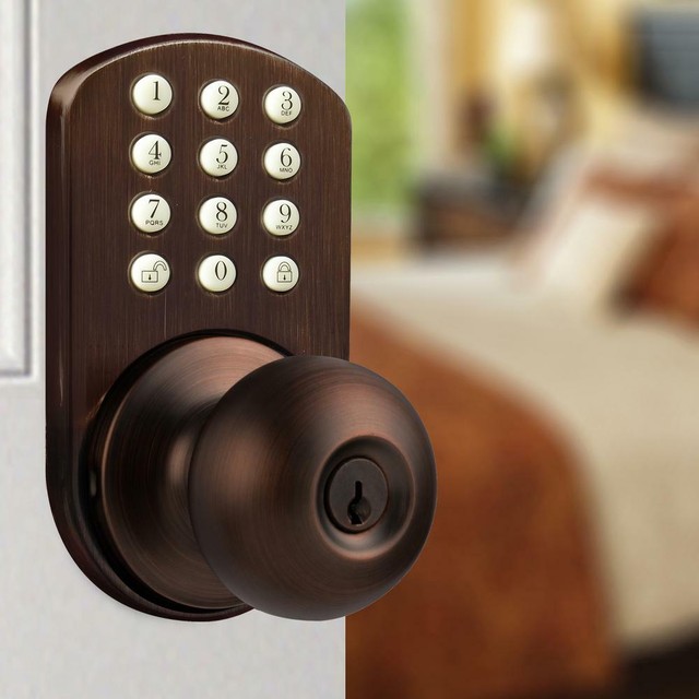 Keyless Entry Door Knob Electronic Keypad Lock Adjustable Oil Rubbed