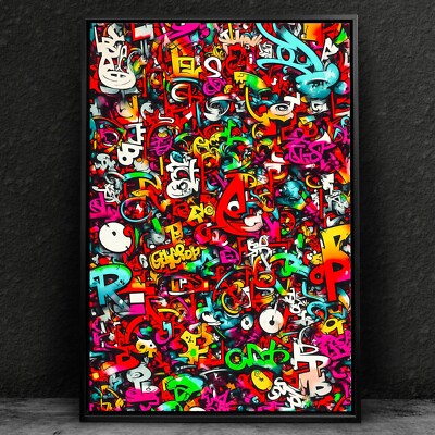 Gemälde Graffiti-Kunst-Leinwand Original, Urban-Kunstdruck gerahmt, Wandbild