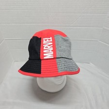Disney Parks Marvel Logo Bucker Hat Red Black Gray Color Block Adult Euc OSFM