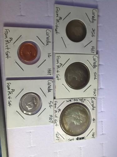 1967 Canada Toned Proof Silber 5 Münzen Teilsatz Royal Canadian Mint Set.