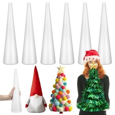 6 Pack 15x3.8 Inch Large White Craft Foam Cones Polystyrene Christmas Tree
