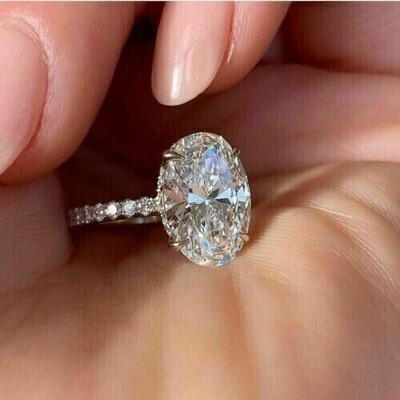 2Ct Oval Cut Simulated Diamond Engagement Ring 14K White Gold Plated