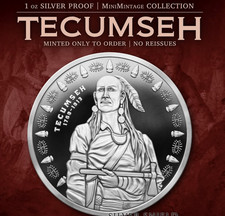 2026 - Chief TECUMSEH - 1 oz .999 Fine Silver Shield PROOF MINIMINTAGE PRESALE