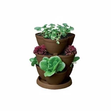 3-Tier Stackable Planter Pots 30 Qt / 28L Self watering, Chocolate Brown NEW