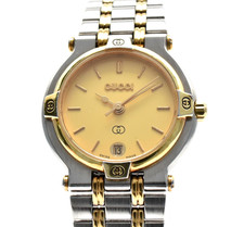 [EXC+5] GUCCI 9000L Date Gold Dial Two-tone Quartz 25mm Ladies Watch From Japan