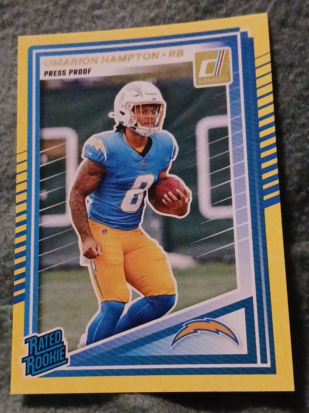 2025 Panini Donruss - Rated Rookie Omarion Hampton #303 Press Proof Yellow (RC)