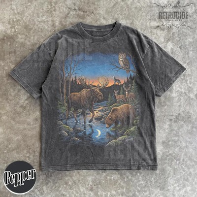 Wildlife Comfort Tee Moose Bear Wolf Nature Animal Graphic Shirt