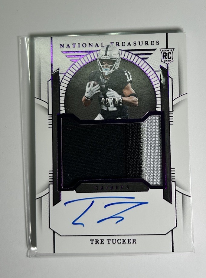 2023 Panini National Treasures Rookie Patch Auto Purple #190 Tre Tucker #/49