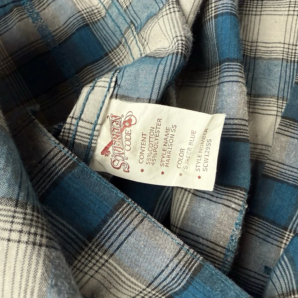 Sovereign Code Shirt Men L Surfer Blue Plaid Harrison Button Down Western Fit - Image 4 of 4