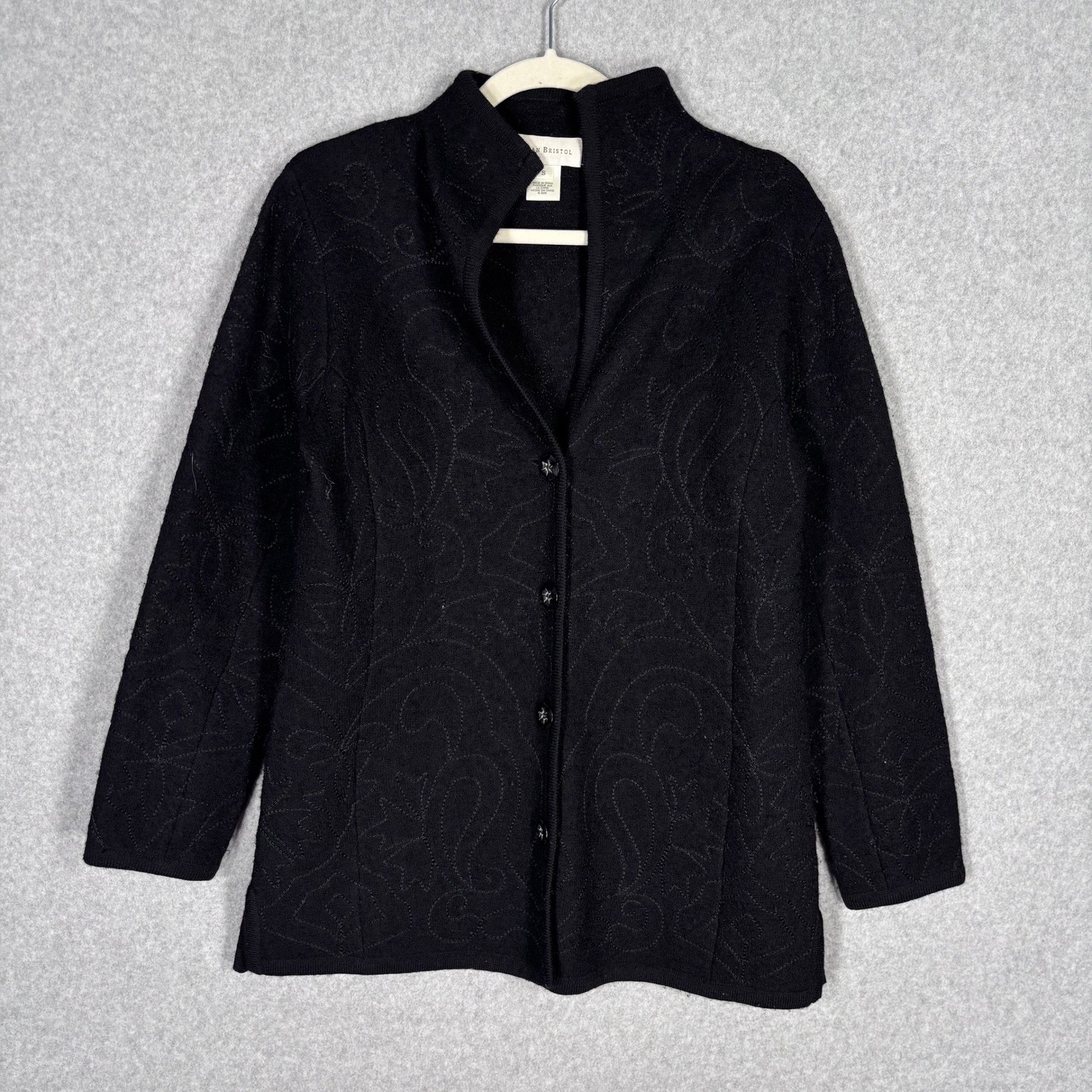 Vintage Susan Bristol Wool Embroidered Cardigan Sweater Small Artsy Abstract