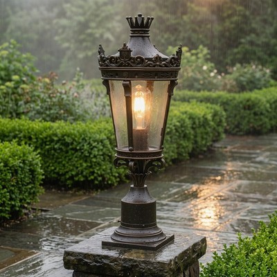 22'' Outdoor Lamp Post Pole Light Vintage Crown LED Pier Mount Lantern Fixture UL
