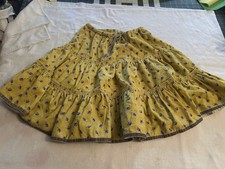 Mini Boden Corduroy Tiered Flare Skirt Girls Size 7-8Y Yellow Grey leaves