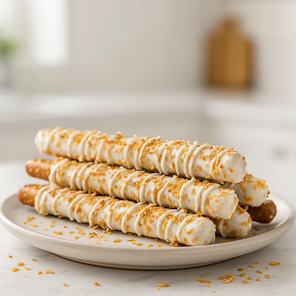 Varilla de Pretzels de Chocolate Blanco de Coco Tostado 16 unidades Hecha a pedido Foto 2 de 4