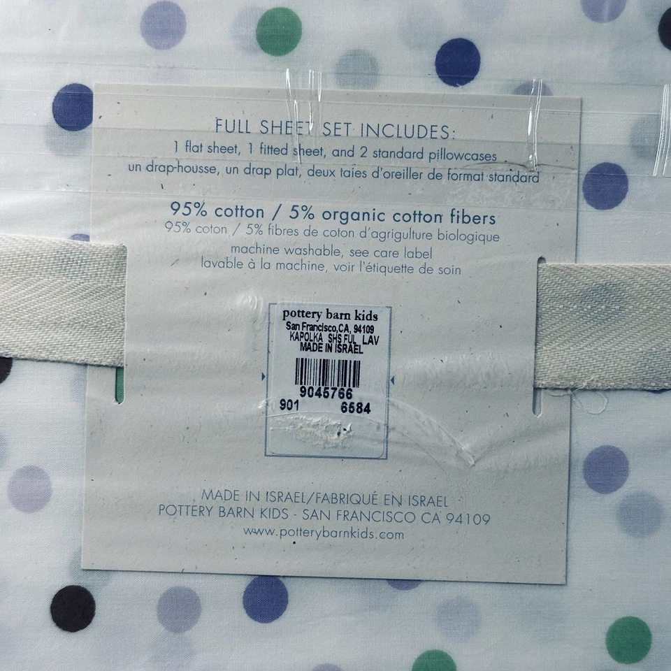 Juego de sábanas Pottery Barn Kids COMPLETO Katie púrpura verde lunares NUEVO Foto 4 de 4