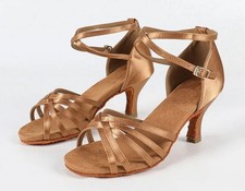 Women's Satin Ballroom Dance Shoes Latin Dance Shoes Brown Dance And Sway NIB