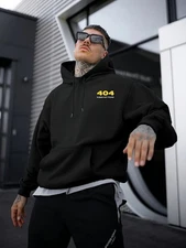 Men's Bold Yellow ERROR 404 Graphic Hooded Sweater-Tech-Inspired HUMAN NOT FOUND