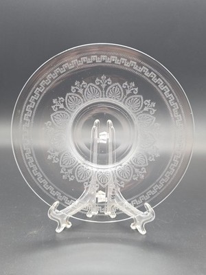 VTG Elegant Crystal Glass Etched Greek Key Meander Fan Motif 9.5'' Dinner Plate