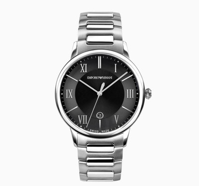 Emporio Armani Swiss Made Watch 43mm Black Dial Stainless Steel RRP £549 ARS5001