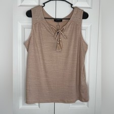 Cable & Gauge Tank Top Textured Embroidered Shoulder Tassels V-Neck NWT Sz L