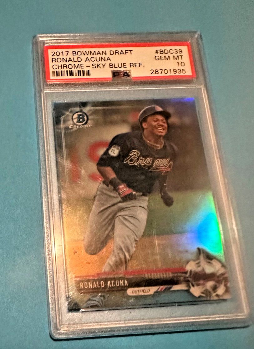 2017 BOWMAN DRAFT CHROME-SKY BLUE REFRACTOR #BDC39 RONALD ACUNA #/399 PSA 10