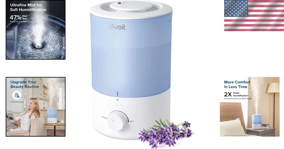 Ultrasonic 3L Cool Mist Humidifier for Bedroom Nursery, Blue - Image 2 of 4