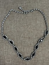 Vintage Silver-Tone Choker with Black Marquise  Clear Round Rhinestones