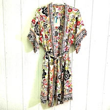 1x CYNTHIA ROWLEY Casual LoungeWear Duster Robe Pajama Reversible Belt tie flora