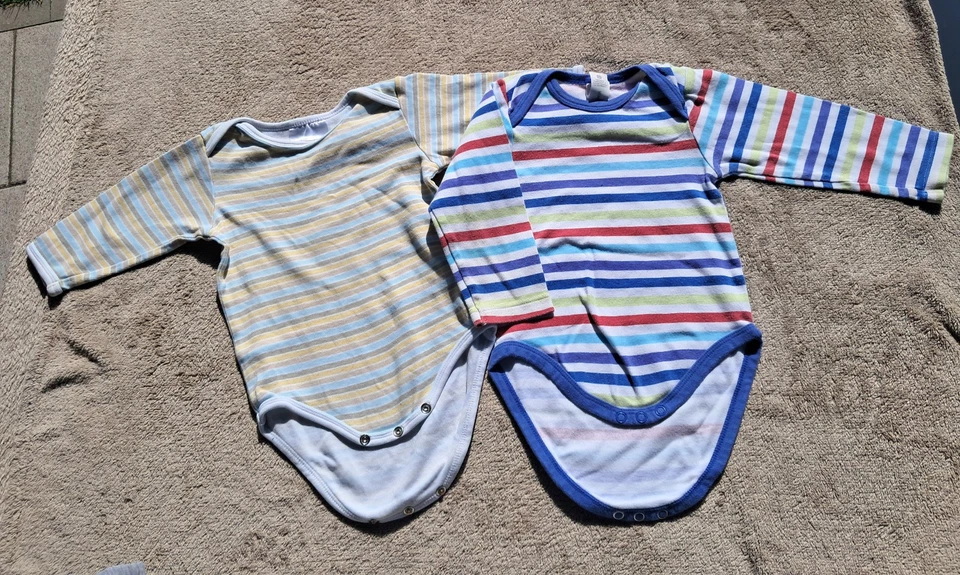 Set 2 süße Langarm Bodys, bunt gestreift, C&A, Gr. 86 - fallen kleiner aus!