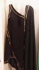 Black One Shoulder Sequin Accent Gown with Gold Trim
