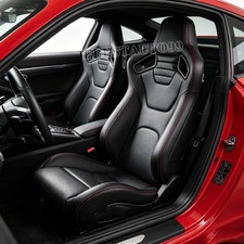 Universal Pvc Reclinable Black With Red Suture Racing Seats Pair Wslider